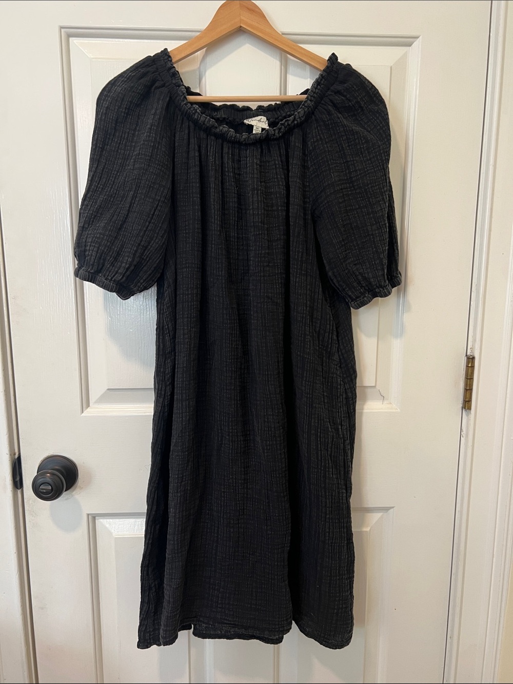 Wonderly Black Puff-Sleeve Peasant 100% Cotton WhimsyGoth Witchy Boho Dress